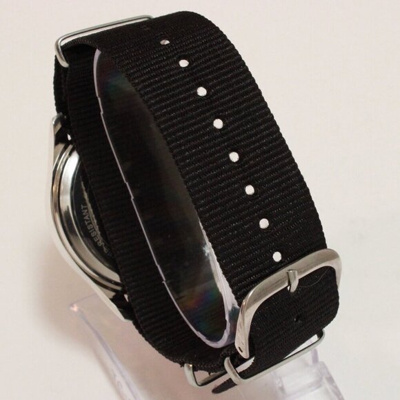 Men's Quartz Field Watch Silver Tone Case Black Military Strap 42mm - Picture 11 of 11